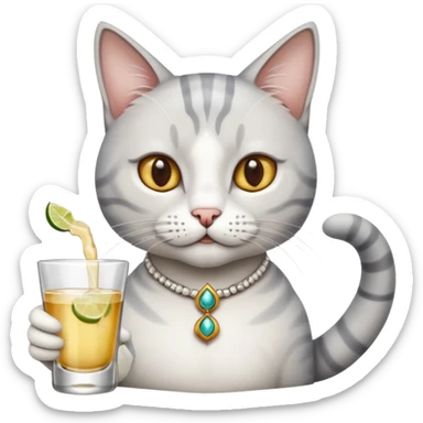 White and grey cat drinking tequila in meksykańskie style  sticker