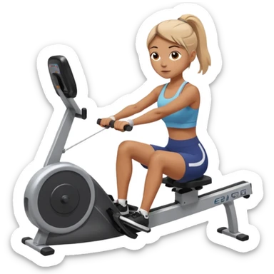 women  workout on erg machine rowing 
 sticker