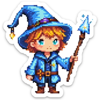 wizard kid with pointy hat and magic wand sticker