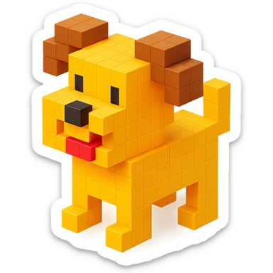 <SystemPrompt>
                <Style>
                  <Name>Voxel Emoji Art</Name>
                  <Description>A playful, isometric voxel style that mimics pixel art in 3D, commonly used for emojis, UI icons, and symbols. Rendered with bright, vibrant colors and no shadows.</Description>
                  <VisualRules>
                    <Geometry>
                      <BaseUnit>Cube</BaseUnit>
                      <GridAlignment>Isometric</GridAlignment>
                      <VoxelSize>Consistent</VoxelSize>
                    </Geometry>
                    <Color>
                      <Palette>Vivid and High Saturation</Palette>
                      <Gradient>Allowed on faces for subtle lighting</Gradient>
                    </Color>
                    <Lighting>
                      <Style>Soft studio lighting</Style>
                      <Shadows>Subtle ambient shadows</Shadows>
                    </Lighting>
                    <Detailing>
                      <Outline>None</Outline>
                      <Texture>Flat color (no texture noise)</Texture>
                      <Effects>None</Effects>
                    </Detailing>
                  </VisualRules>
                </Style>
                <Generation>
                  <PromptTemplate>
                    <![CDATA[
                      Render a voxel-style 3D illustration of a {subject}, using bright colors and blocky pixelated geometry. The object should appear playful and clean, similar to emoji aesthetics, with no shadows and no outlines. Lighting should enhance the 3D depth without harsh contrast.
                    ]]>
                  </PromptTemplate>
                </Generation>
              </SystemPrompt>
              {subject} = dog sticker