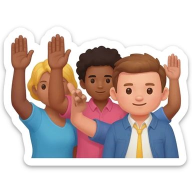 personas de diferentes razas levantando la mano derecha como pidiendo su turno, algo como este: 🙋 sticker