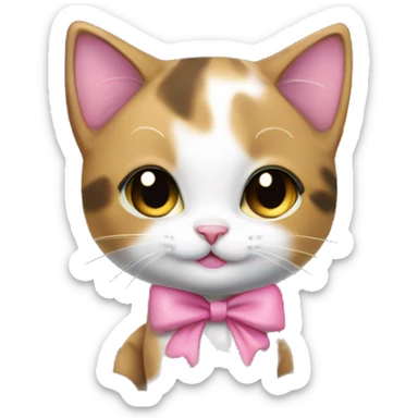 calico kitten with a pink bow on the moon sticker