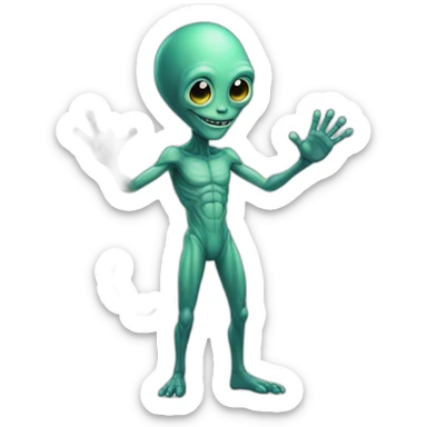 A friendly full-length alien greeting with his right hand sticker