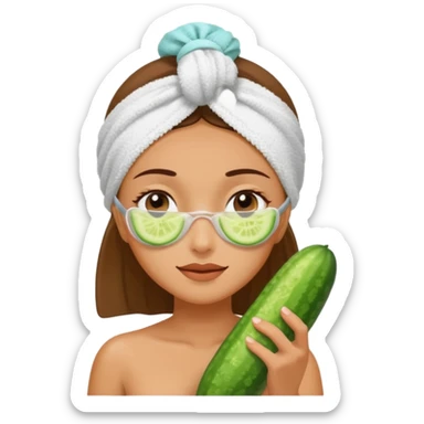 Chica con toalla en el pelo y pepinos en los ojos sticker