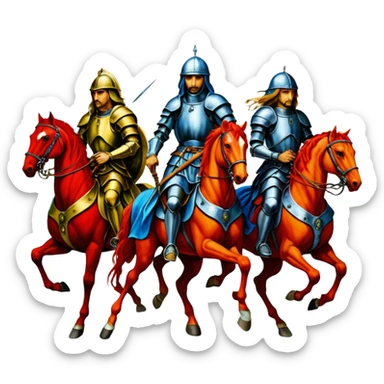 solarpunk ultra HD style, oil - The Four Horsemen of the Apocalypse, based on a graphic by Albrecht Dürer sticker