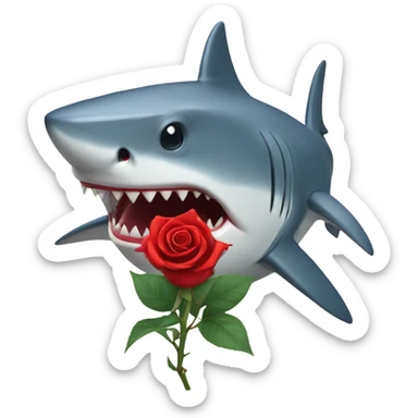 shark holding a red rose sticker