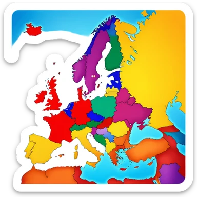 European countries flag but map sticker