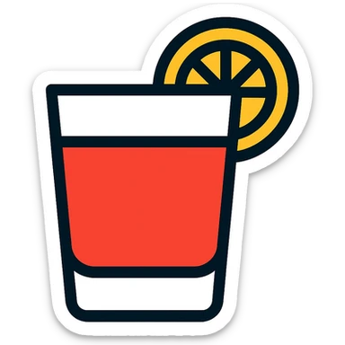 negroni cocktail glass with bold lines and orange slice sticker