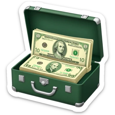 light beige banknotes in an open dark green case sticker