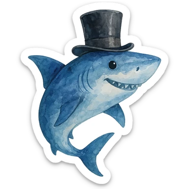 watercolor style shark with a top hat sticker