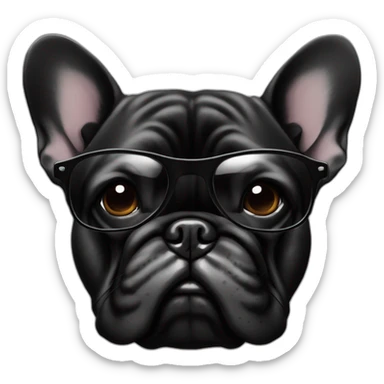 Bouledogue français noir avec des lunettes de soleil noir avec relief brin  sticker