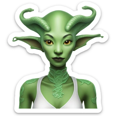 Photo realistic, alien female green,  on white china dragon infinite story sticker