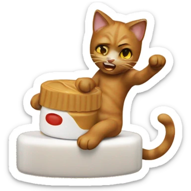 A cat fighting peanut butter  sticker