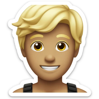 smiling blonde boy in black on the beach sticker