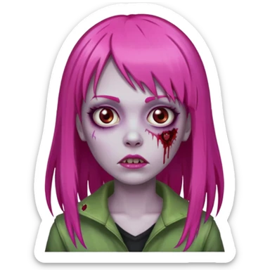 Create a female zombie emoji with long, straight hair in hot pink and bangs. sticker