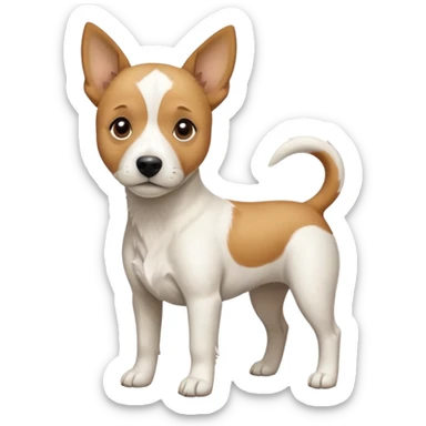 a full body facing front on of a buff white beagle cross jack russell terrier looking dog the size of a kelpie with light brown long ears resting on its face and a light brown patch above one eye and a large snout. the rest of the dog is completely white.  sticker
