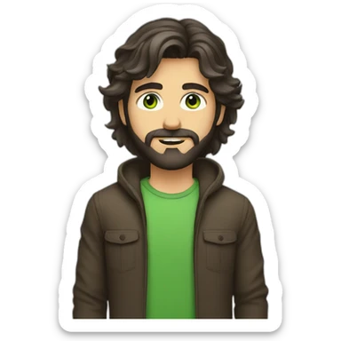 a guy with dark brown long hair green eye beard sticker