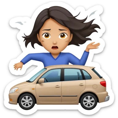 Asian woman crashing car sticker