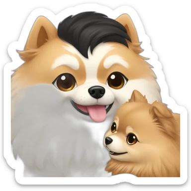 pomeranian hugging east asian girl with short length black hair sticker