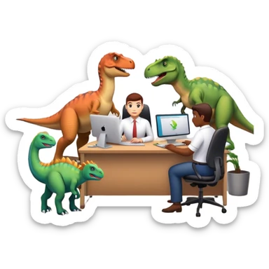 dinosaurs working in an office sticker