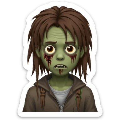 Boy, zombie, brown hair, medium long free form dreadlocks , emo, shaggy, dark, spooky, creepy expression sticker
