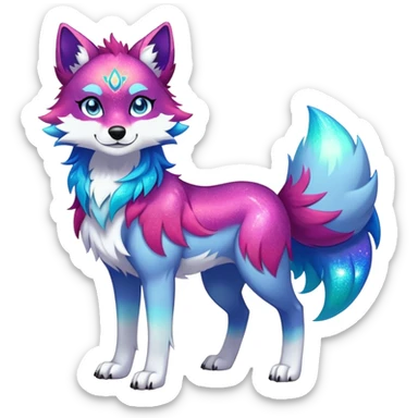 Vibrant multicolored Falvie-Fionbri-creature-sparkle-wolf-fursona, full body sticker