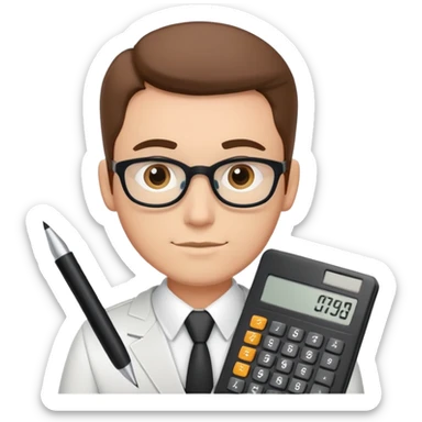 male accountant with calculator, ledger and pen sticker
