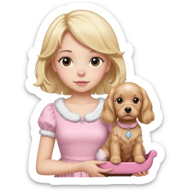 Anime human girl blond cocker spaniel wearing two light pink sleighbell pop sketcha sticker