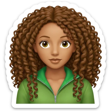 Mel B with brown long curly hair, green outfit sticker