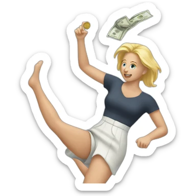 Money being thrown on woman with blonde hair sticker