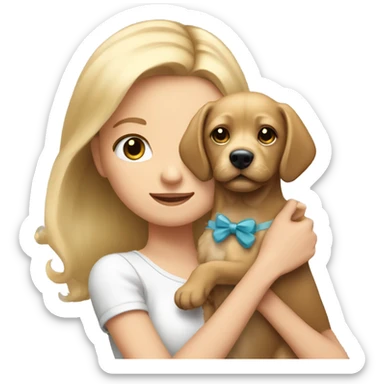 girl with blonde hair holding cute dog with bow sticker