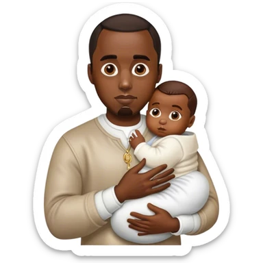 P diddy holding a baby sticker