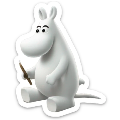 moomintroll painting a scenery on canvas sticker