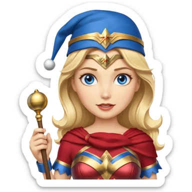 Blonde blue eyes Wonder Woman holding bell and baton sticker