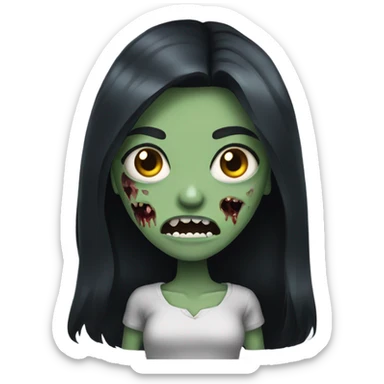 girl zombie with black long hair with teeth and serious face  sticker
