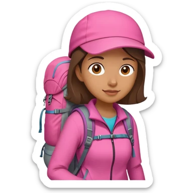 woman wearing pink clothes with hiking backpack sticker