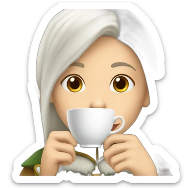white-haired light-skinned elf sipping a cup of tea sticker