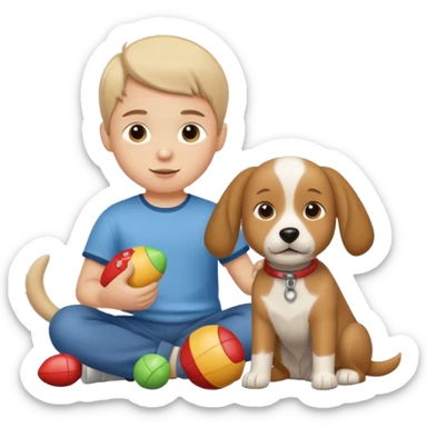 child with dog toys sticker