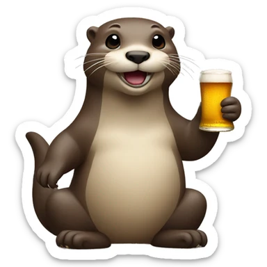 otter with beer in one hand and the other hand in stomach sticker