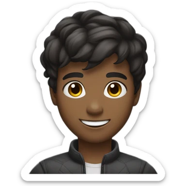 M’en dark short hair crossed arms with a huge smile sticker