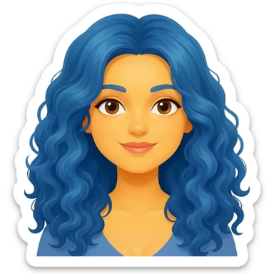 Yellow skin woman with long curly blue hair sticker