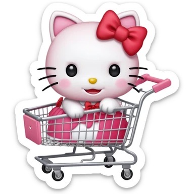 hello kitty pushing a shopping cart sticker