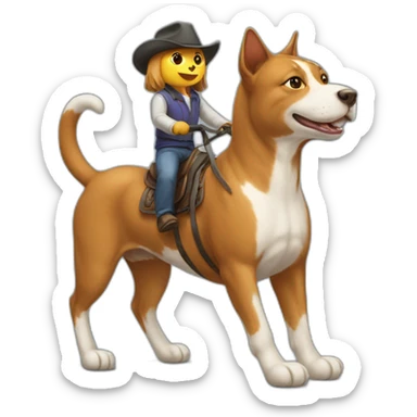 cat riding dog like a horse sticker
