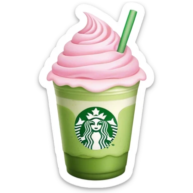 Starbucks matcha latte with pink cold foam sticker