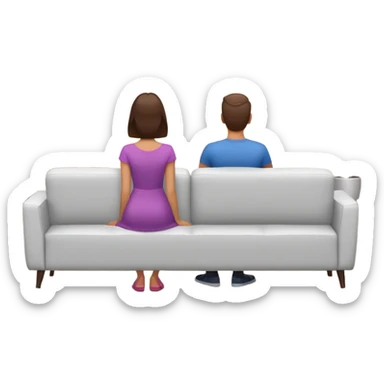 A man and a women photographed from behind, sitting on a sofa and watching the news on TV on a modern flat screen. The setting is a living room. sticker