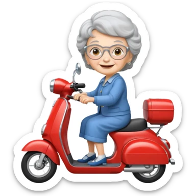 Granny on a scooter with super engine sticker