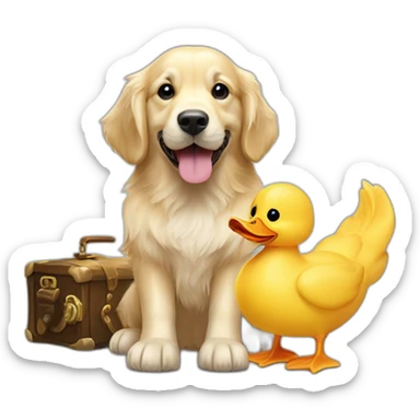 English-cream-golden-retriever with toy-pirate-duck sticker