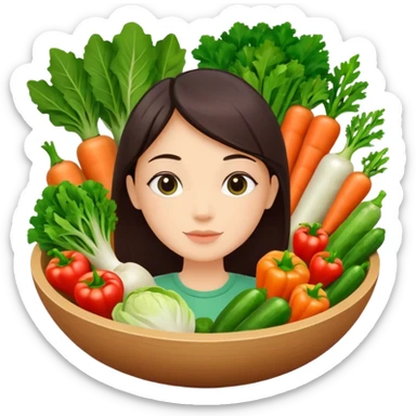 Healthy home cooking humanless avatar in clean style vibrant illustration. Fresh vegetables bowl, green tones, simple shapes, flat design, friendly and light. sticker