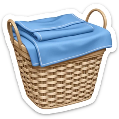 white LAUNDRY BASKET WITH FOLDED blue CLOTHES sticker