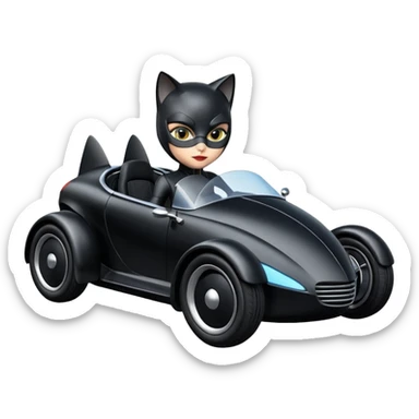 Hot rod comical Cat Woman’s stealth burglar sporty futuristic pursuit mobile two seater car  sticker